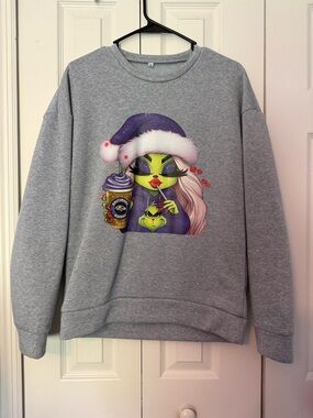 Gray Women’s Graphic Holiday Sweatshirt with boujee grinch  Baltimore Ravens
